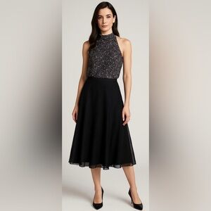 Vintage Elegant Black and Silver Women's Top formal sleeveless evening wear